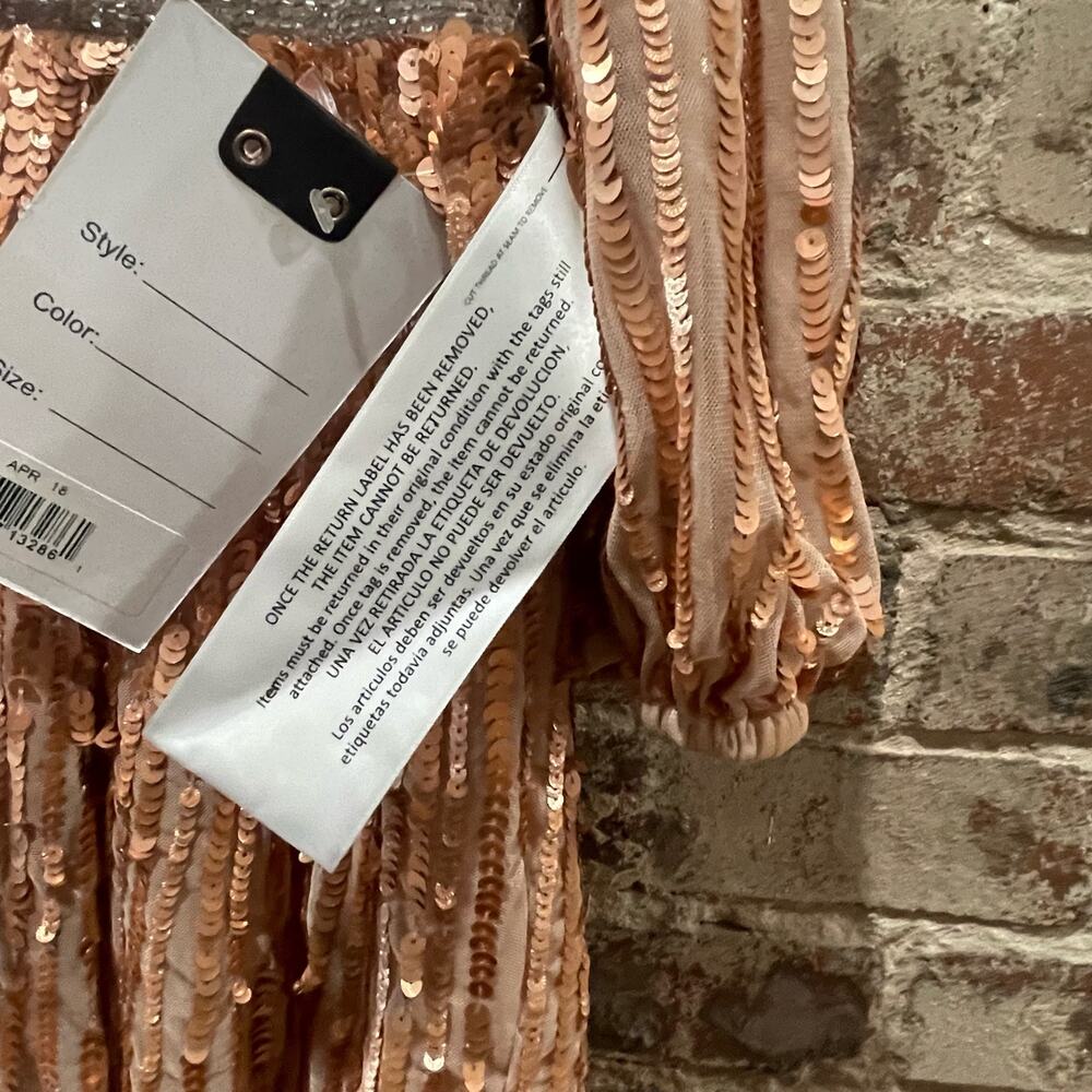 NEW Mac Duggal Sequined Wrap Over‎ 3/4 Sleeve Gown in Apricot Size 18 - Picture 8 of 12